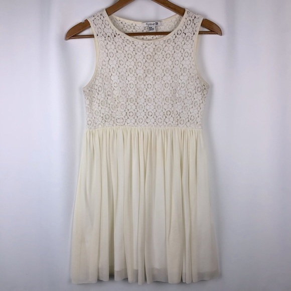 Forever 21 Cream Crochet Chest Mini Dress - Size Medium - Picture 3 of 14